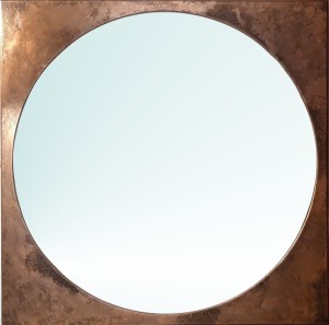 Lustro okrągłe w kwadratowej ramie Miedź 95 cm
